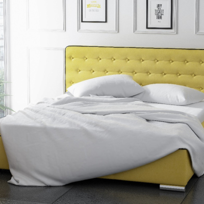 Moderní čalouněná postel Bergen s úložným prostorem žlutá 200 x 200
