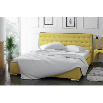 Moderní čalouněná postel Bergen s úložným prostorem žlutá 200 x 200