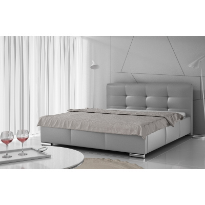 Luxusní čalouněná postel Latium s úložným prostorem šedá eko kůže 140 x 200