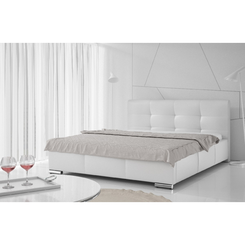 Luxusní čalouněná postel Latium s úložným prostorem bílá eko kůže 160 x 200