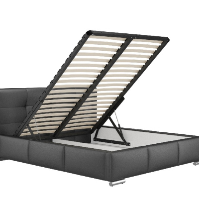 Luxusní čalouněná postel Latium s úložným prostorem černá eko kůže 200 x 200