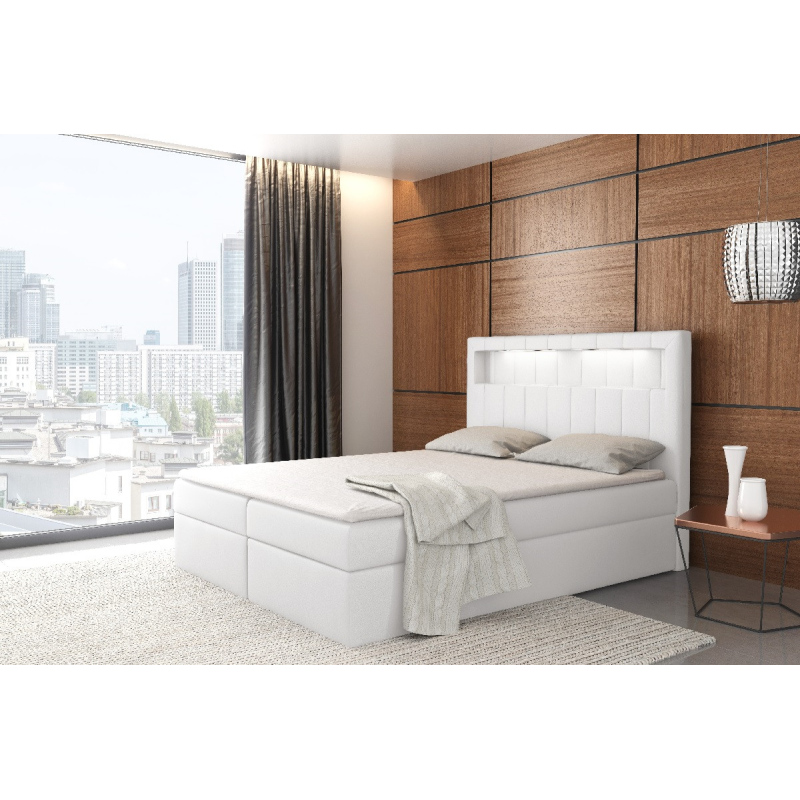 Designová postel Elyan s úložným prostorem bílá eko kůže 160 x 200 + topper zdarma