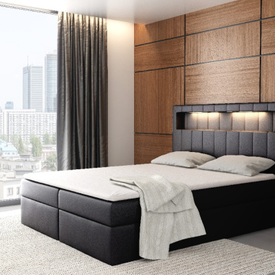 Designová postel Elyan s úložným prostorem černá eko kůže 160 x 200 + topper zdarma