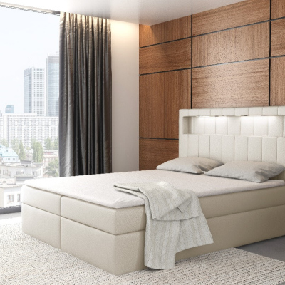 Designová postel Elyan s úložným prostorem béžová eko kůže 180 x 200 + topper zdarma