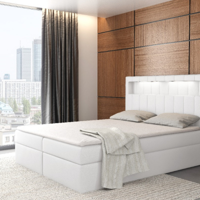 Designová postel Elyan s úložným prostorem bílá eko kůže 180 x 200 + topper zdarma