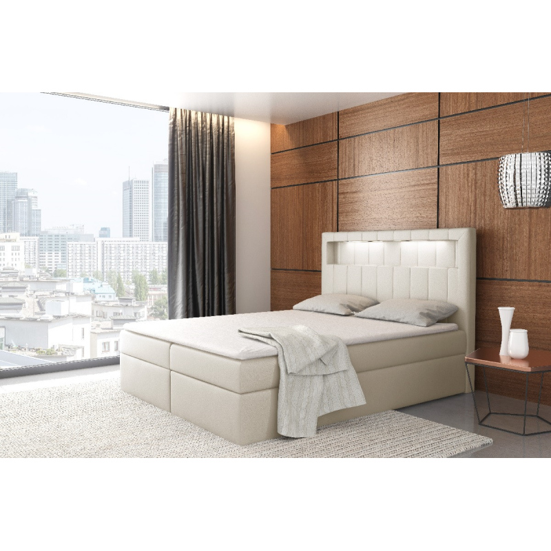 Designová postel Elyan s úložným prostorem béžová eko kůže 200 x 200 + topper zdarma