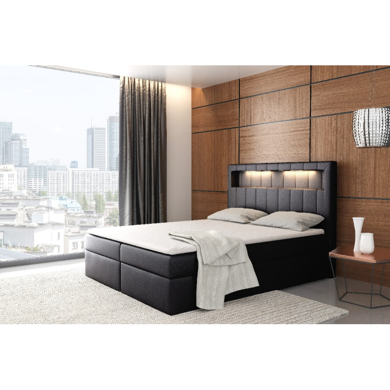 Designová postel Elyan s úložným prostorem černá eko kůže 200 x 200 + topper zdarma