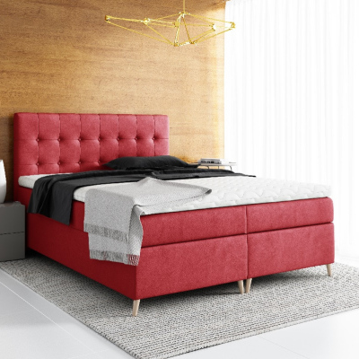 Elegantní čalouněné jednolůžko Komala s úložným prostorem červená 120 x 200 + topper zdarma