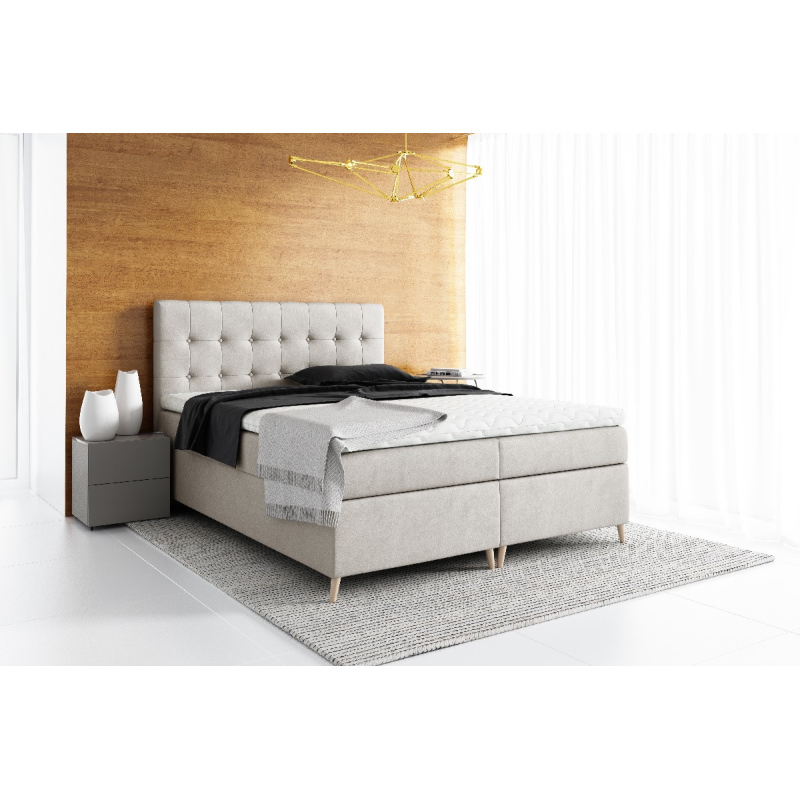 Elegantní čalouněná postel Komala s úložným prostorem světle béžová 160 x 200 + topper zdarma