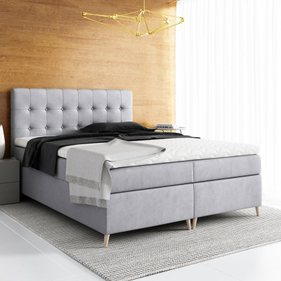 Elegantní čalouněná postel Komala s úložným prostorem středně šedá 160 x 200 + topper zdarma