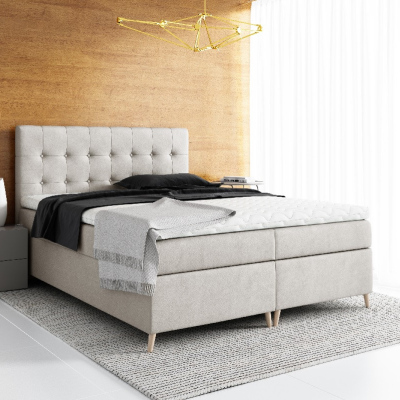 Elegantní čalouněná postel Komala s úložným prostorem světle béžová 180 x 200 + topper zdarma