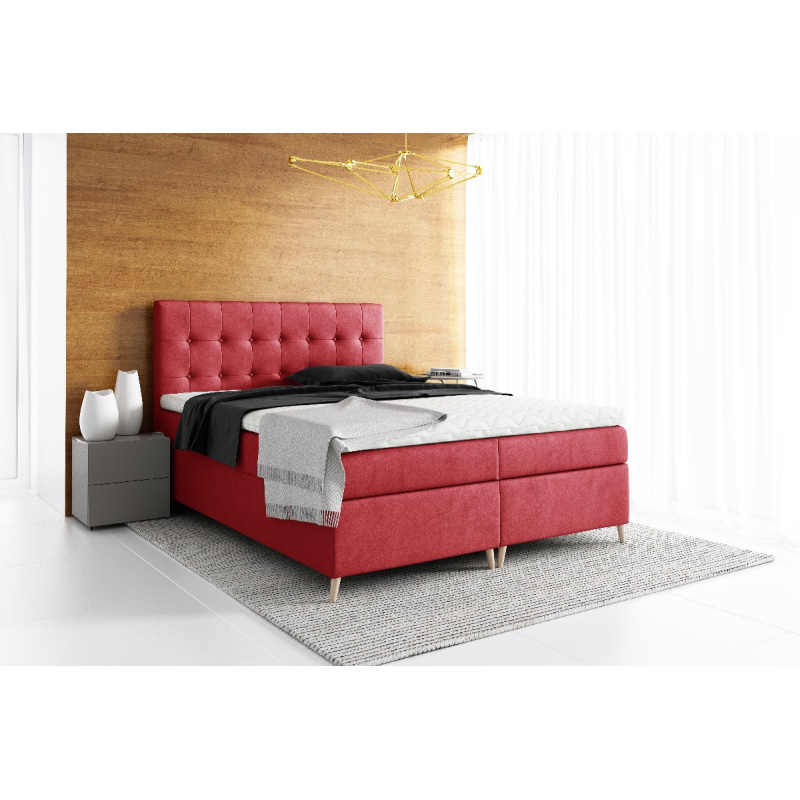 Elegantní čalouněná postel Komala s úložným prostorem červená 180 x 200 + topper zdarma