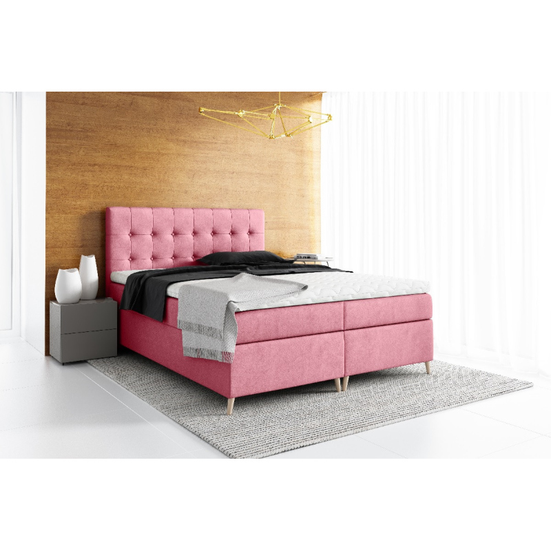 Elegantní čalouněná postel Komala s úložným prostorem růžová 180 x 200 + topper zdarma
