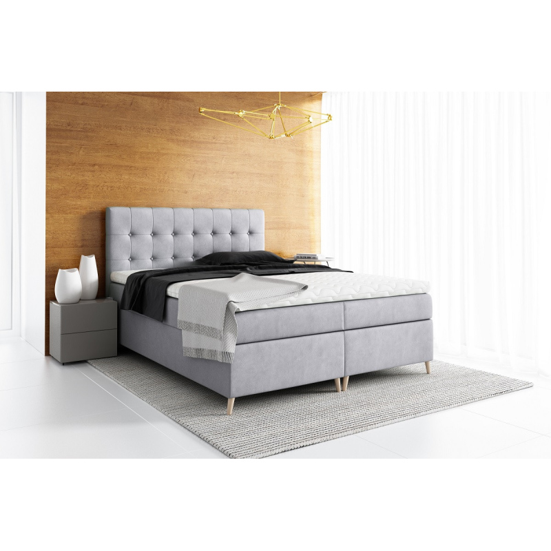Elegantní čalouněná postel Komala s úložným prostorem středně šedá 180 x 200 + topper zdarma