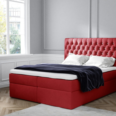 Elegantní čalouněné jednolůžko Mandy s úložným prostorem červená 120 x 200 + topper zdarma
