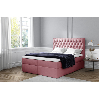 Elegantní čalouněná postel Mandy s úložným prostorem růžová 160 x 200 + topper zdarma