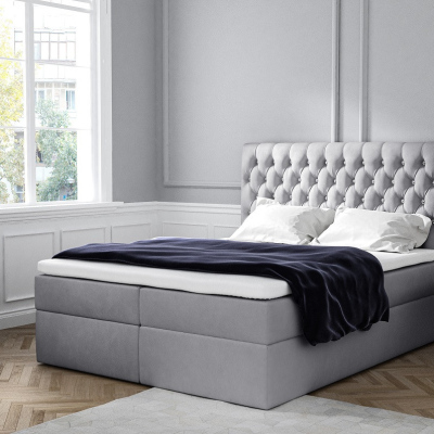 Elegantní čalouněná postel Mandy s úložným prostorem šedá 160 x 200 + topper zdarma