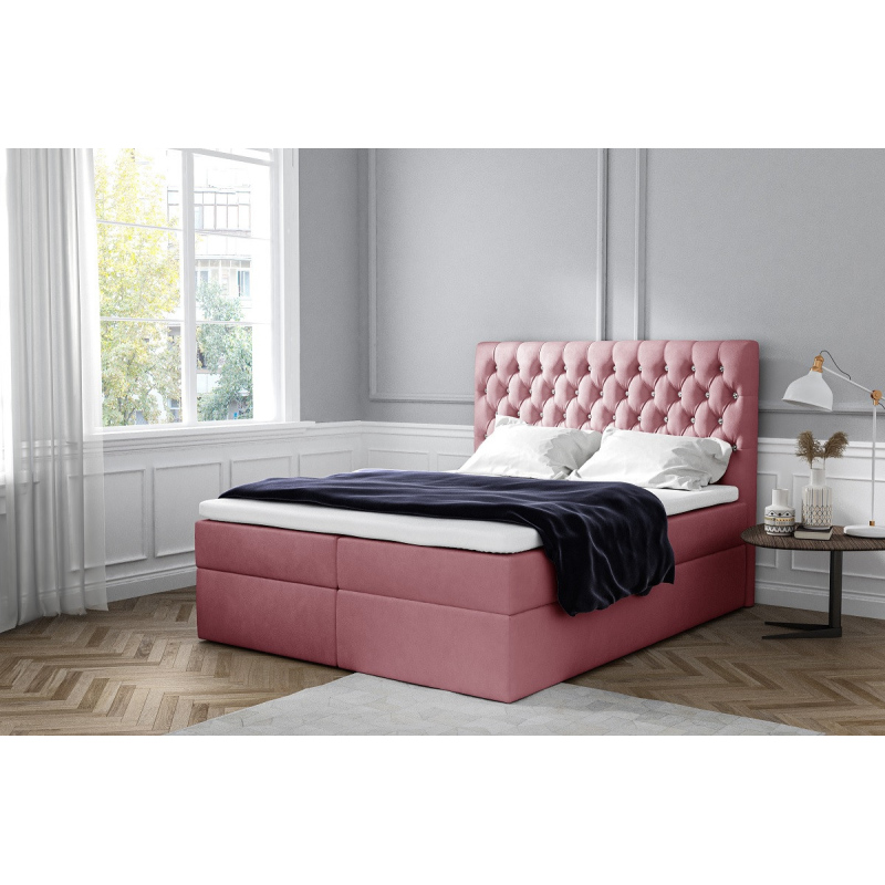 Elegantní čalouněná postel Mandy s úložným prostorem růžová 180 x 200 + topper zdarma
