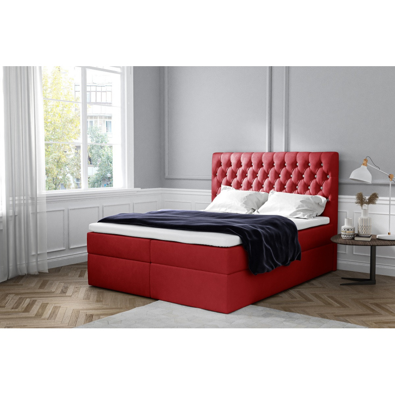 Elegantní čalouněná postel Mandy s úložným prostorem červená 200 x 200 + topper zdarma