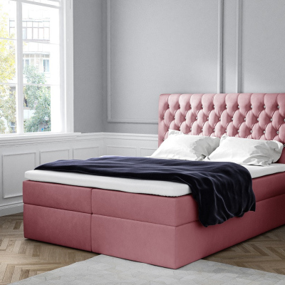 Elegantní čalouněná postel Mandy s úložným prostorem růžová 200 x 200 + topper zdarma
