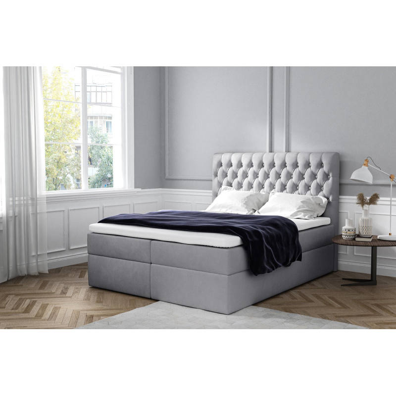 Elegantní čalouněná postel Mandy s úložným prostorem šedá 200 x 200 + topper zdarma