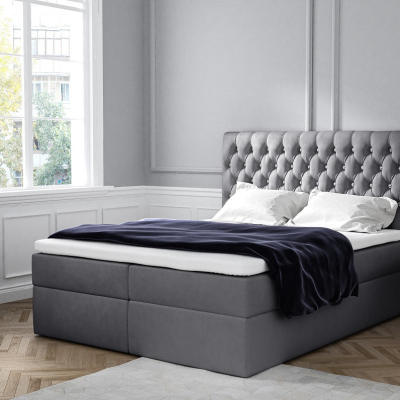 Elegantní čalouněná postel Mandy s úložným prostorem tmavě šedá 200 x 200 + topper zdarma