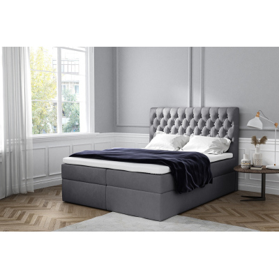 Elegantní čalouněná postel Mandy s úložným prostorem tmavě šedá 200 x 200 + topper zdarma