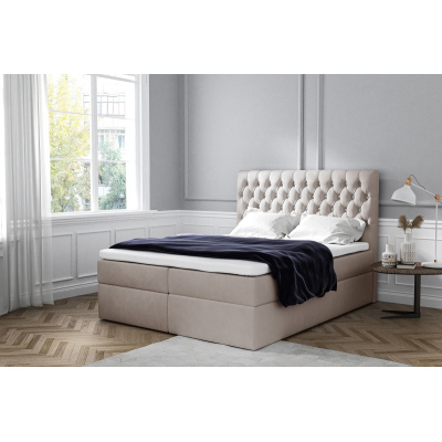 Elegantní čalouněná postel Mandy s úložným prostorem světle béžová 200 x 200 + topper zdarma