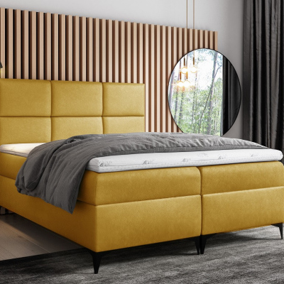 Designové čalouněná postel Fiza s úložným prostorem žlutá 180 x 200 + topper zdarma