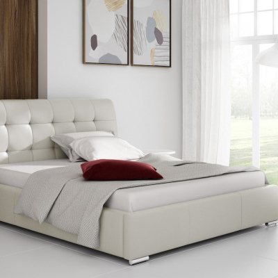 Moderní čalouněná postel Evelyn s úložným prostorem béžová eko kůže 180 x 200