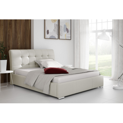 Moderní čalouněná postel Evelyn s úložným prostorem béžová eko kůže 180 x 200