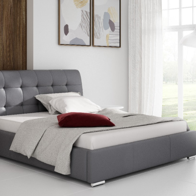 Moderní čalouněná postel Evelyn s úložným prostorem šedá eko kůže 180 x 200