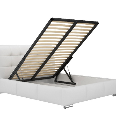 Moderní čalouněná postel Evelyn s úložným prostorem modrá 180 x 200