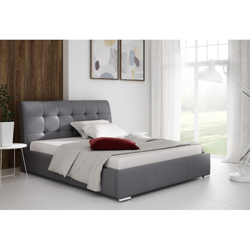 Moderní čalouněná postel Evelyn s úložným prostorem šedá eko kůže 200 x 200