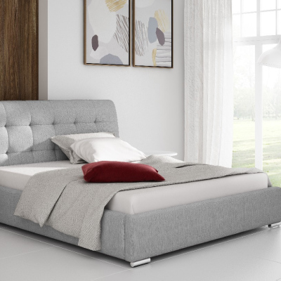Moderní čalouněná postel Evelyn s úložným prostorem světle šedá 200 x 200