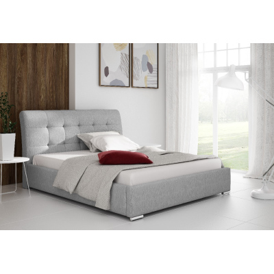 Moderní čalouněná postel Evelyn s úložným prostorem světle šedá 200 x 200