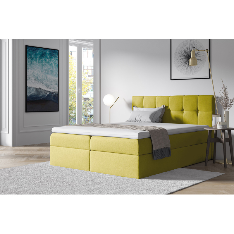 Stylová manželská postel s úložným prostorem RECIVIO žlutá 180 x 200