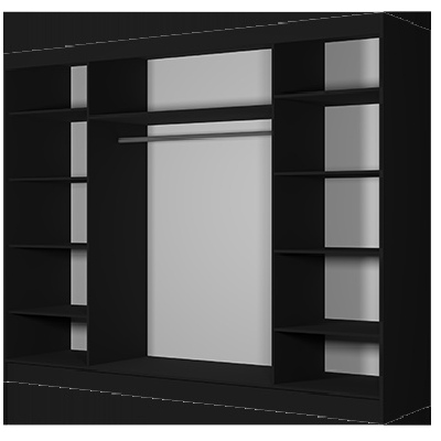 Moderní šatní škříň Alivia 250 cm, černá, černé se zrcadlem