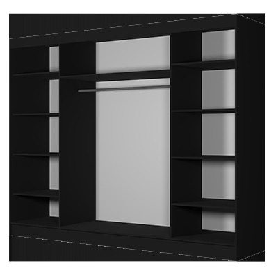 Moderní šatní škříň Alivia 250 cm, černá, černé se zrcadlem