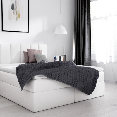 Extravagantní čalouněná postel Sven s úložným prostorem bílá eko kůže 140 x 200 + topper