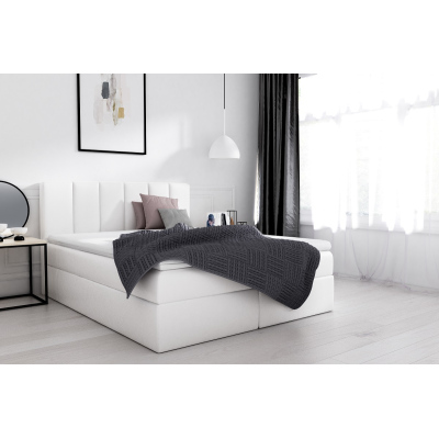 Extravagantní čalouněná postel Sven s úložným prostorem bílá eko kůže 140 x 200 + topper