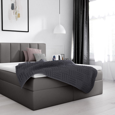 Extravagantní čalouněná postel Sven s úložným prostorem šedá eko kůže 140 x 200 + topper