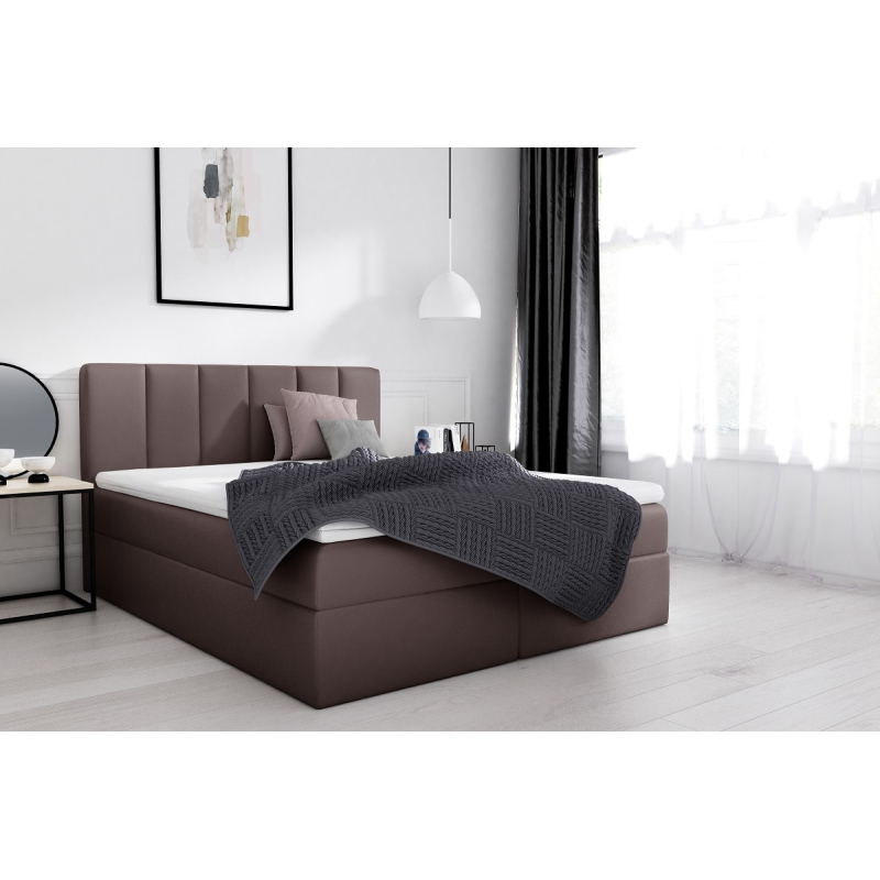 Stylová manželská postel Sven s úložným prostorem tmavě hnědá eko kůže 160 x 200 + topper