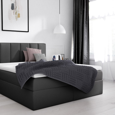 Elegantní manželská postel Sven s úložným prostorem černá eko kůže 180 x 200 + topper
