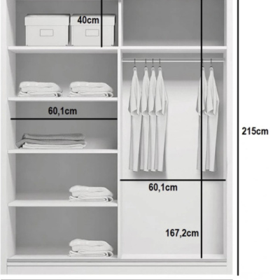 Šatní skříň se zrcadlem ANASTACIO, šířka 125 cm, výška 215 cm