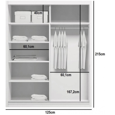 Šatní skříň se zrcadlem ANASTACIO, šířka 125 cm, výška 215 cm