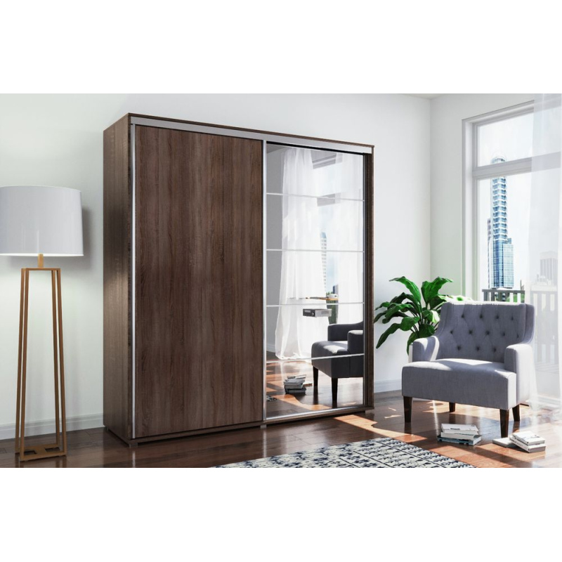 Prostorná zrcadlová šatní skříň JACOBO, šířka 200 cm, výška 215 cm