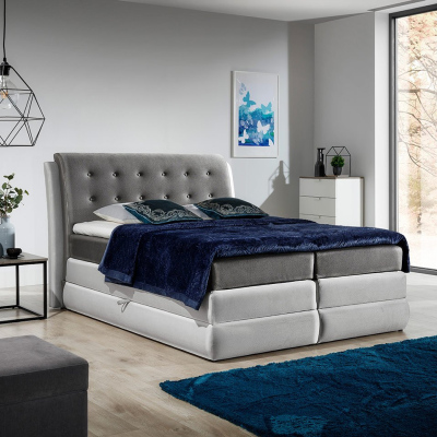 Mohutná kontinentální postel Vika 120x200, grafit + stříbrná + TOPPER