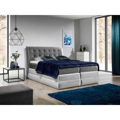 Mohutná kontinentální postel Vika 160x200, grafit + stříbrná + TOPPER