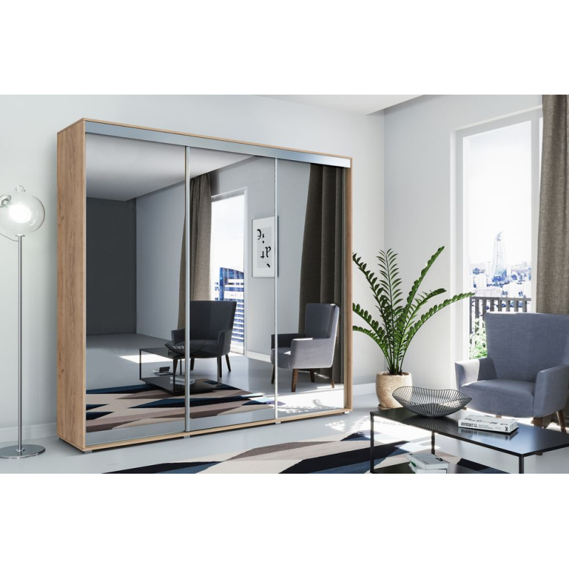 Zrcadlová šatní skříň MIGUEL, šířka 278 cm